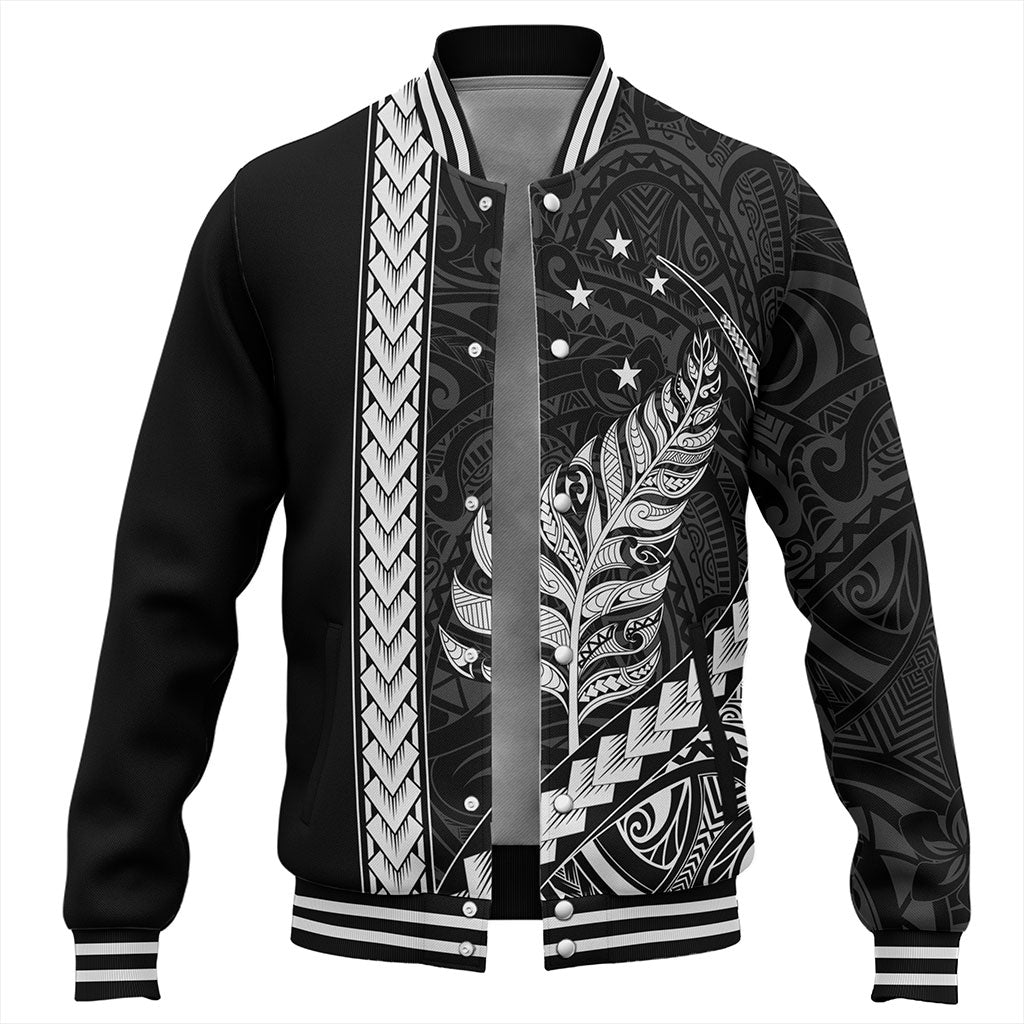 New Zealand Baseball Jacket Maori Tribal Silver Fern With Star Tattoo
