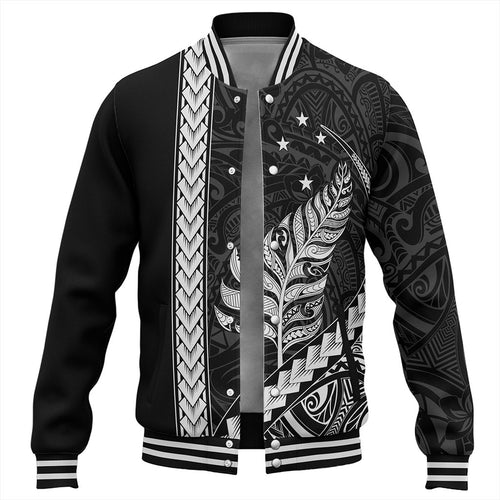 New Zealand Baseball Jacket Maori Tribal Silver Fern With Star Tattoo