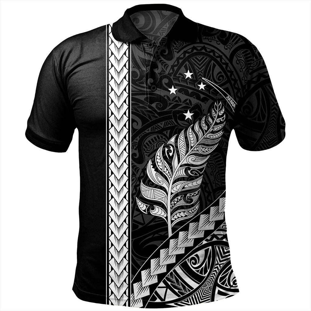 New Zealand Polo Shirt Maori Tribal Silver Fern With Star Tattoo