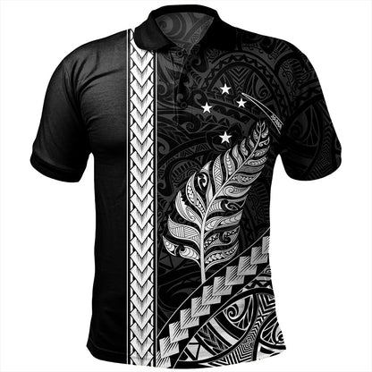 New Zealand Polo Shirt Maori Tribal Silver Fern With Star Tattoo