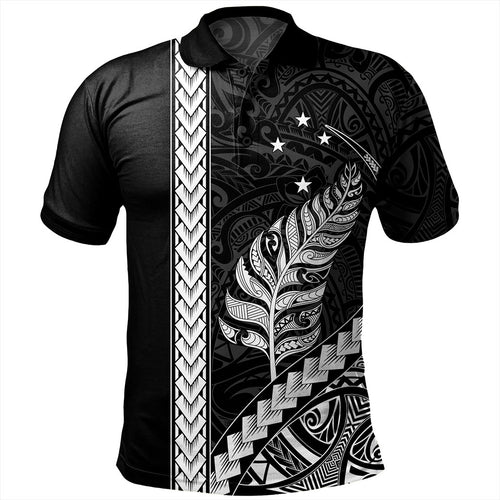 New Zealand Polo Shirt Maori Tribal Silver Fern With Star Tattoo