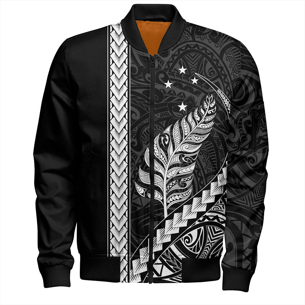 New Zealand Bomber Jacket Maori Tribal Silver Fern With Star Tattoo
