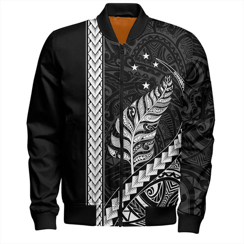 New Zealand Bomber Jacket Maori Tribal Silver Fern With Star Tattoo