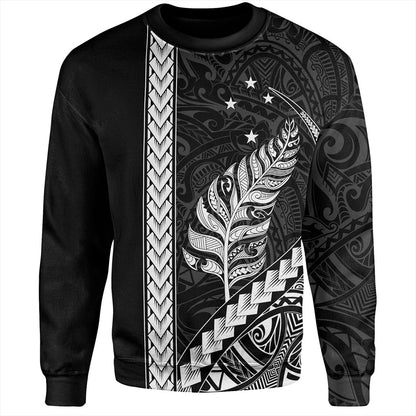 New Zealand Sweatshirt Maori Tribal Silver Fern With Star Tattoo