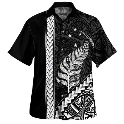 New Zealand Hawaiian Shirt Maori Tribal Silver Fern With Star Tattoo