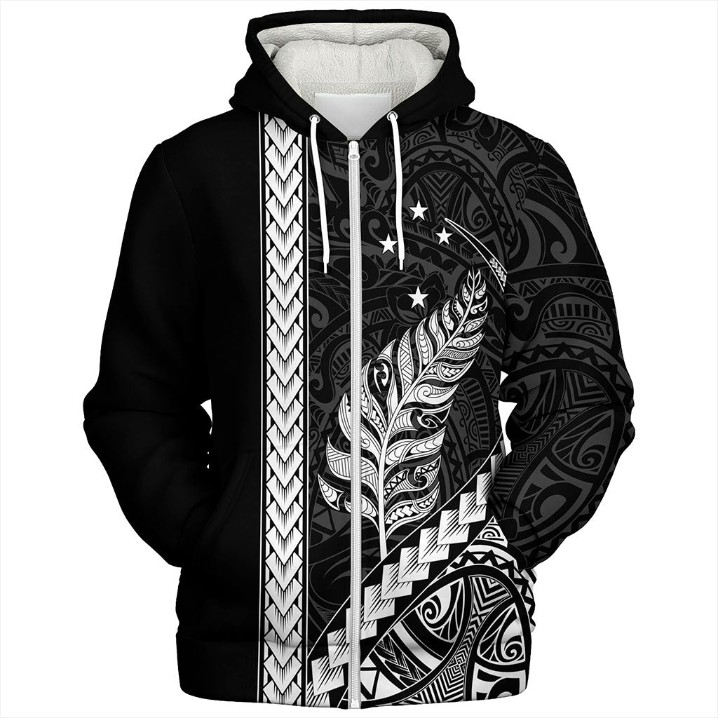 New Zealand Sherpa Hoodie Maori Tribal Silver Fern With Star Tattoo