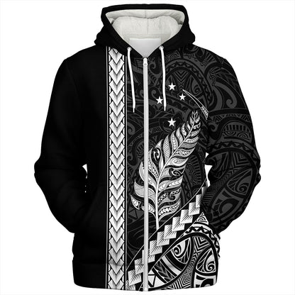 New Zealand Sherpa Hoodie Maori Tribal Silver Fern With Star Tattoo