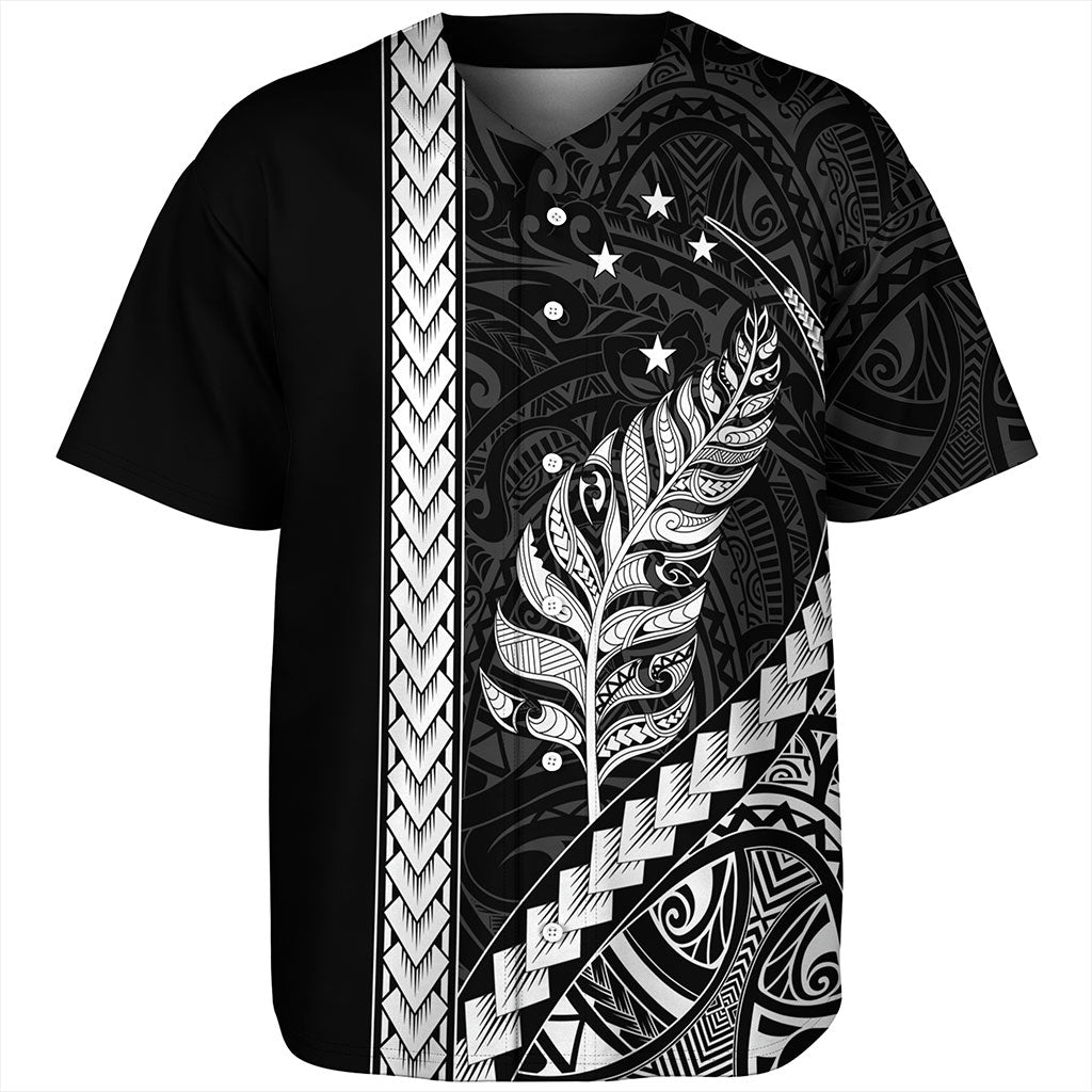 New Zealand Baseball Shirt Maori Tribal Silver Fern With Star Tattoo