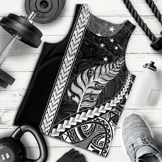 New Zealand Tank Top Maori Tribal Silver Fern With Star Tattoo