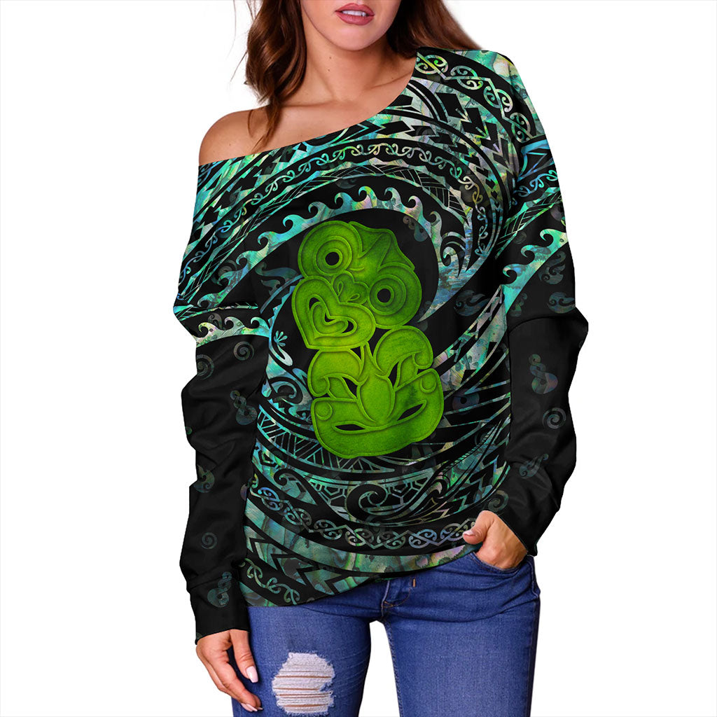 New Zealand Off Shoulder Sweatshirt Custom Flag  Tribal Lapu Lapu