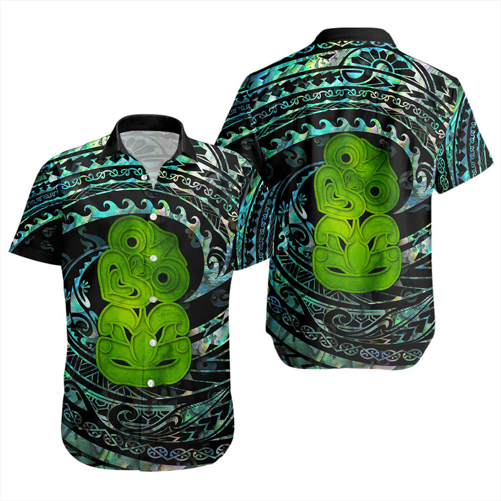New Zealand Short Sleeve Shirt Paua Shell Hei Tiki