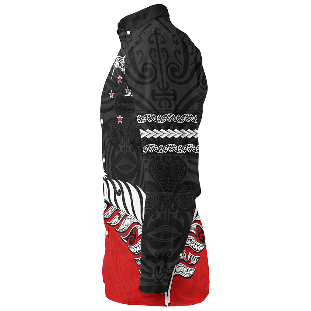 New Zealand Long Sleeve Shirt Silver Fern Maori Tribal Style