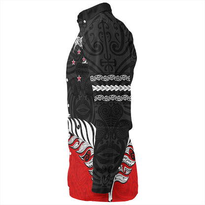 New Zealand Long Sleeve Shirt Silver Fern Maori Tribal Style