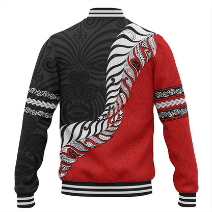 New Zealand Baseball Jacket Silver Fern Maori Tribal Style