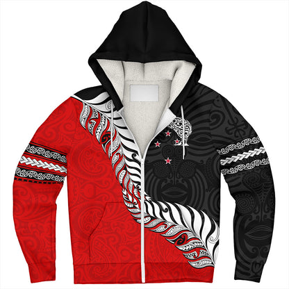 New Zealand Sherpa Hoodie Silver Fern Maori Tribal Style