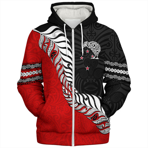 New Zealand Sherpa Hoodie Silver Fern Maori Tribal Style