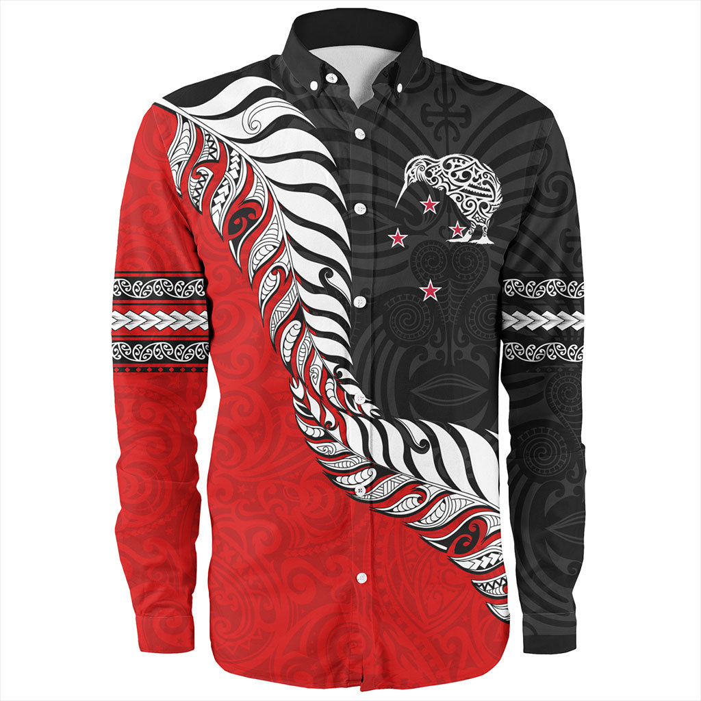 New Zealand Long Sleeve Shirt Silver Fern Maori Tribal Style