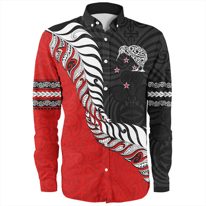 New Zealand Long Sleeve Shirt Silver Fern Maori Tribal Style