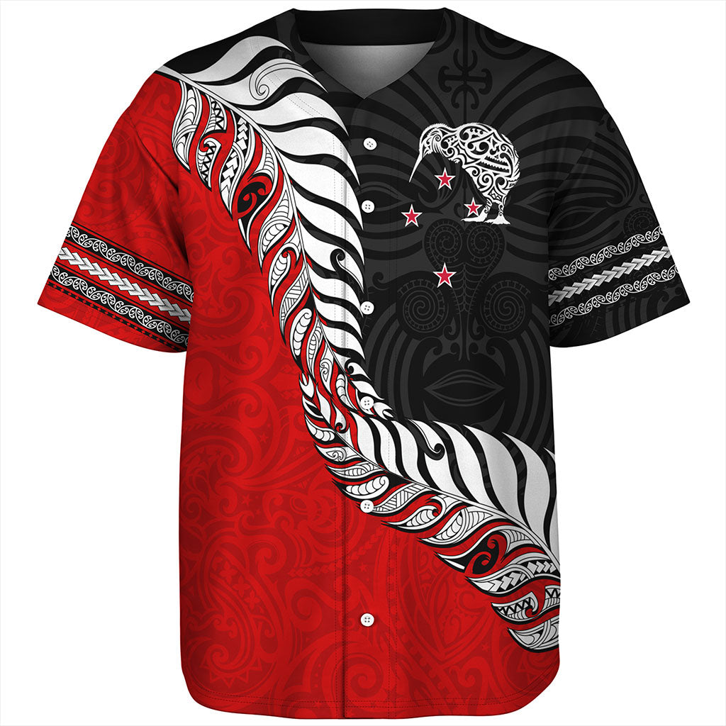 New Zealand Baseball Shirt Silver Fern Maori Tribal Style