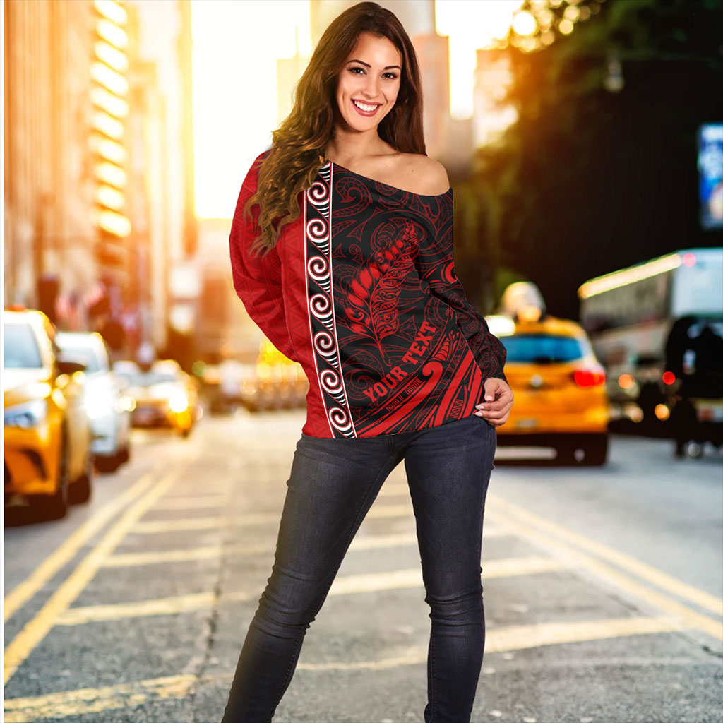 New Zealand Off Shoulder Sweatshirt Custom Maori Silver Fern