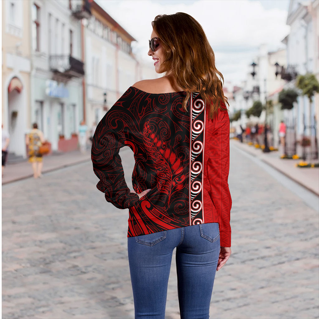 New Zealand Off Shoulder Sweatshirt Custom Maori Silver Fern