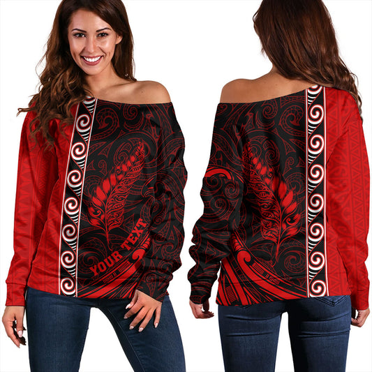 New Zealand Off Shoulder Sweatshirt Custom Maori Silver Fern