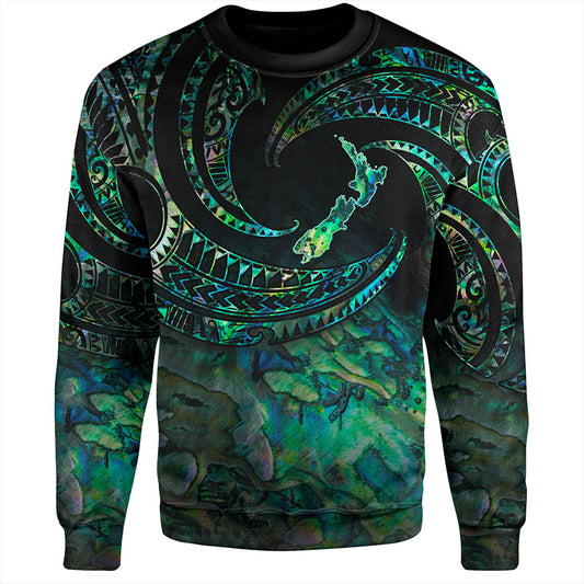 New Zealand Sweatshirt Tribal Wave Papua Shell With Map