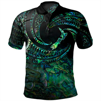 New Zealand Polo Shirt Tribal Wave Papua Shell With Map