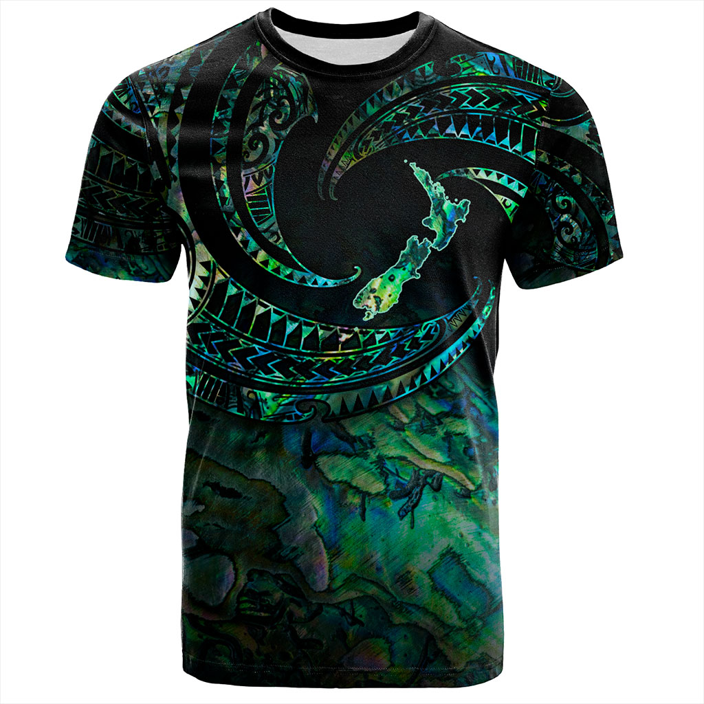 New Zealand T-Shirt Tribal Wave Papua Shell With Map