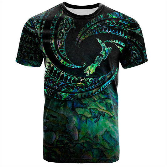 New Zealand T-Shirt Tribal Wave Papua Shell With Map