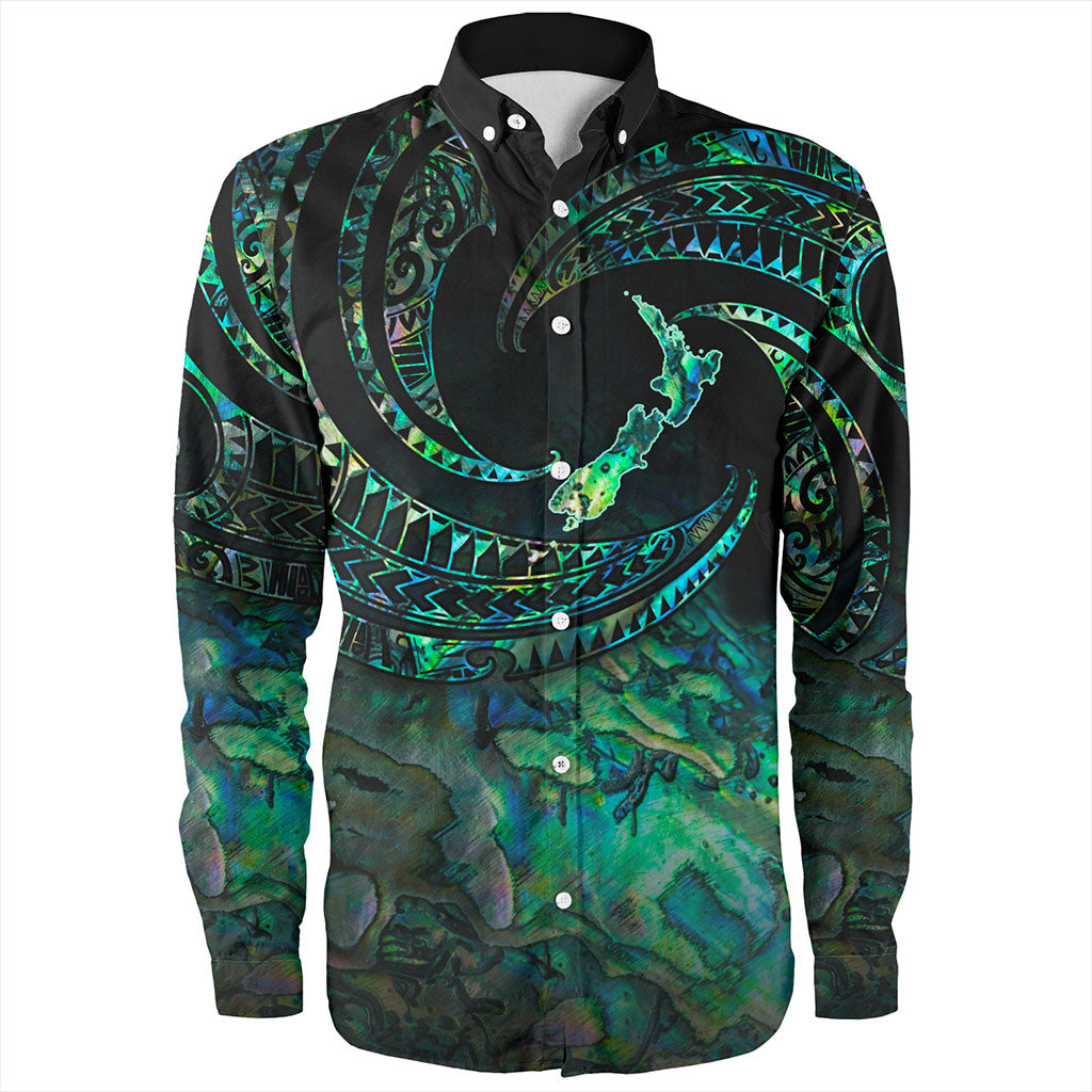 New Zealand Long Sleeve Shirt Tribal Wave Papua Shell With Map