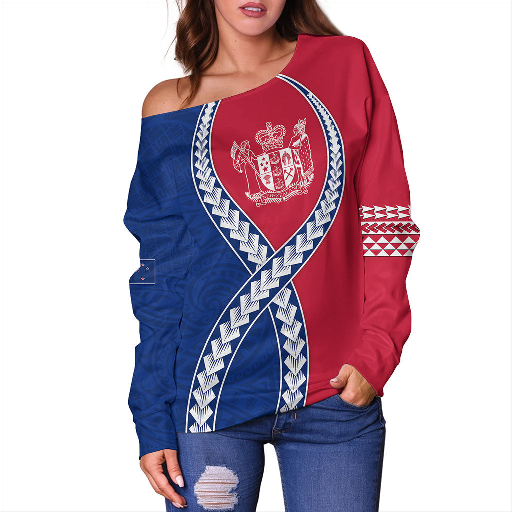 New Zealand Off Shoulder Sweatshirt Tribal Polynesian In My Heart