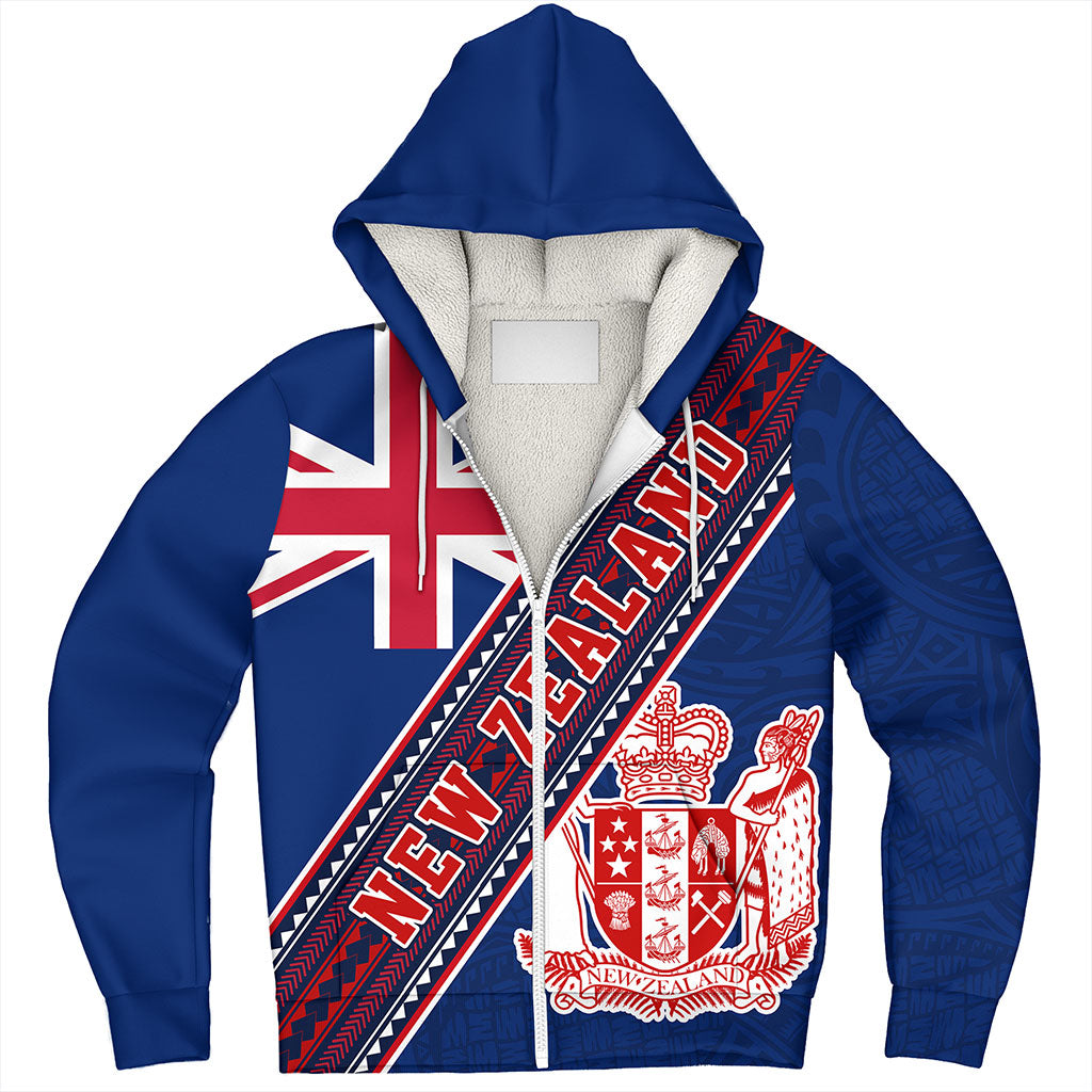 New Zealand Sherpa Hoodie Flag And Coat Of Arms