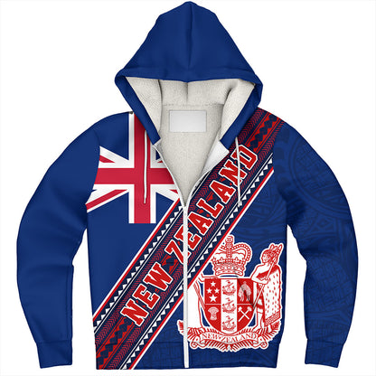 New Zealand Sherpa Hoodie Flag And Coat Of Arms