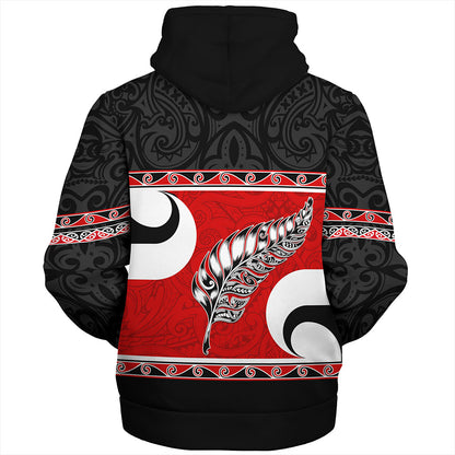 New Zealand Sherpa Hoodie Silver Fern Flag Style