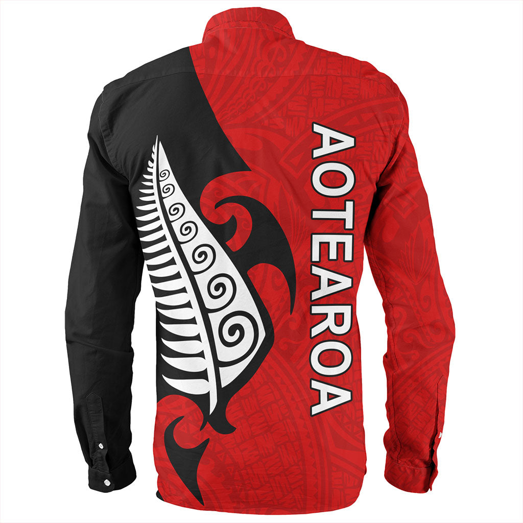 New Zealand Long Sleeve Shirt Custom Aotearoa Silver Fern Koru Design