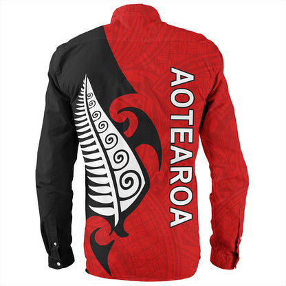 New Zealand Long Sleeve Shirt Custom Aotearoa Silver Fern Koru Design
