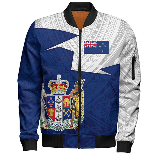 New Zealand Bomber Jacket Polynesian Tattoo Flag And Coat Of Arms