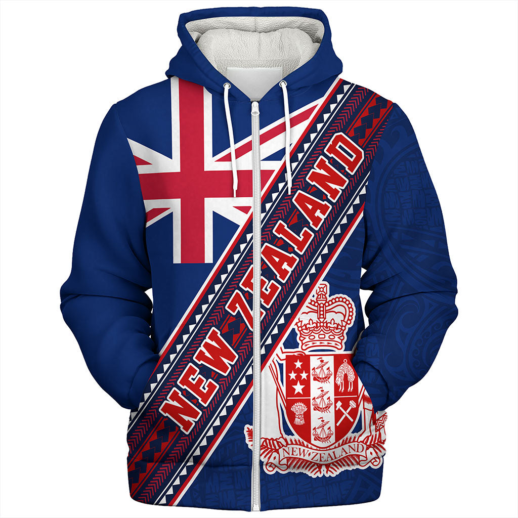 New Zealand Sherpa Hoodie Flag And Coat Of Arms