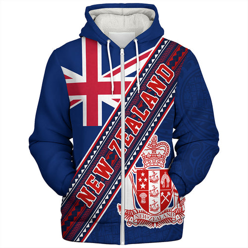 New Zealand Sherpa Hoodie Flag And Coat Of Arms