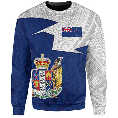 New Zealand Sweatshirt Polynesian Tattoo Flag And Coat Of Arms
