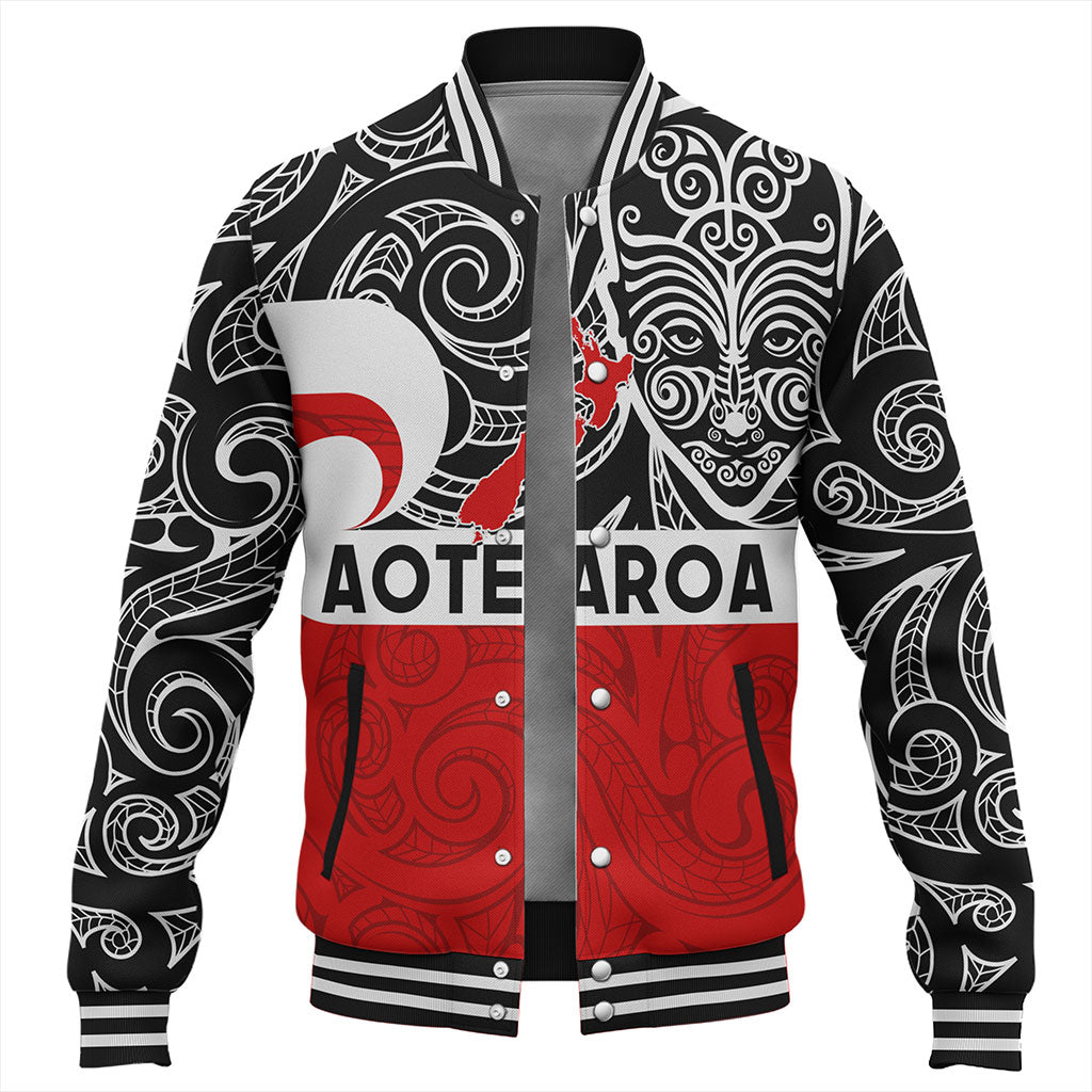 New Zealand Baseball Jacket Aotearoa Maori Haka Face