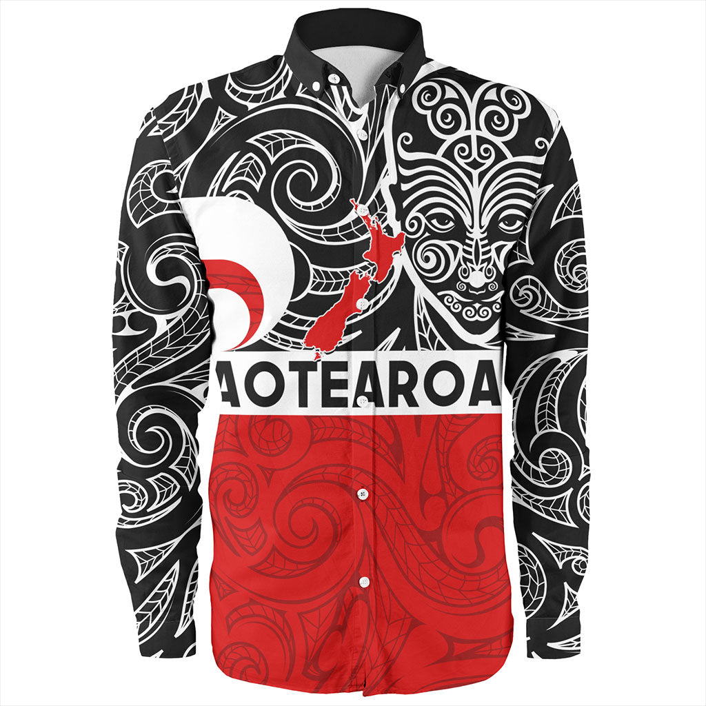 New Zealand Long Sleeve Shirt Aotearoa Maori Haka Face