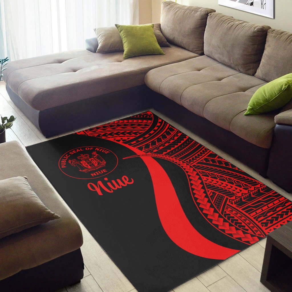 Niue Area Rug - Red Polynesian Tentacle Tribal Pattern