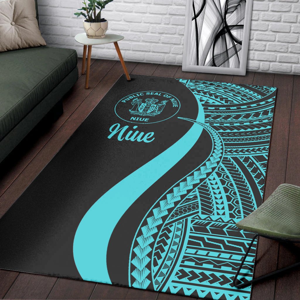 Niue Area Rug - Turquoise Polynesian Tentacle Tribal Pattern