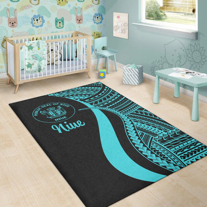 Niue Area Rug - Turquoise Polynesian Tentacle Tribal Pattern
