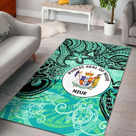 Niue Area Rug - Vintage Floral Pattern Green Color