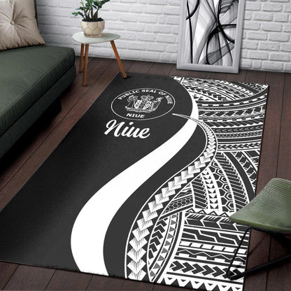 Niue Area Rug - White Polynesian Tentacle Tribal Pattern