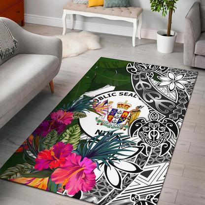 Niue Area Rug White - Turtle Plumeria Banana Leaf