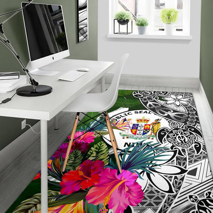 Niue Area Rug White - Turtle Plumeria Banana Leaf
